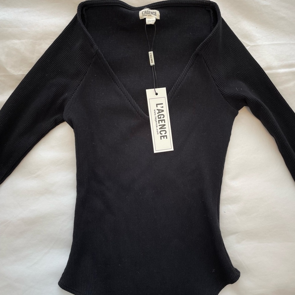 L'AGENCE Black Fitted Bodysuit Top